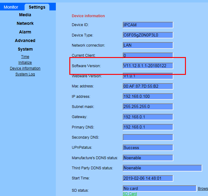 check camera firmware version