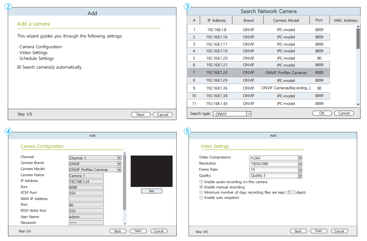 Add the camera to 3rd party ONVIFsoftware